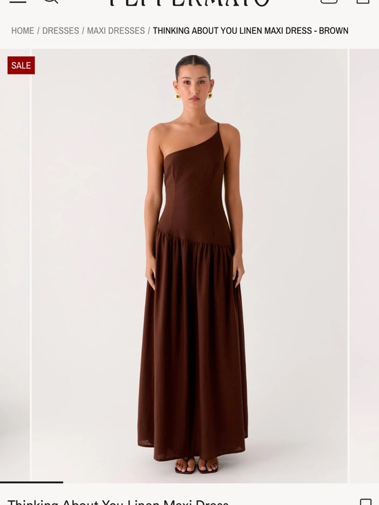 Peppermayo Dresses & Skirts - Peppermayo One-Shoulder Maxi Dress in Deep Brown (“Thinking about you linen maxi